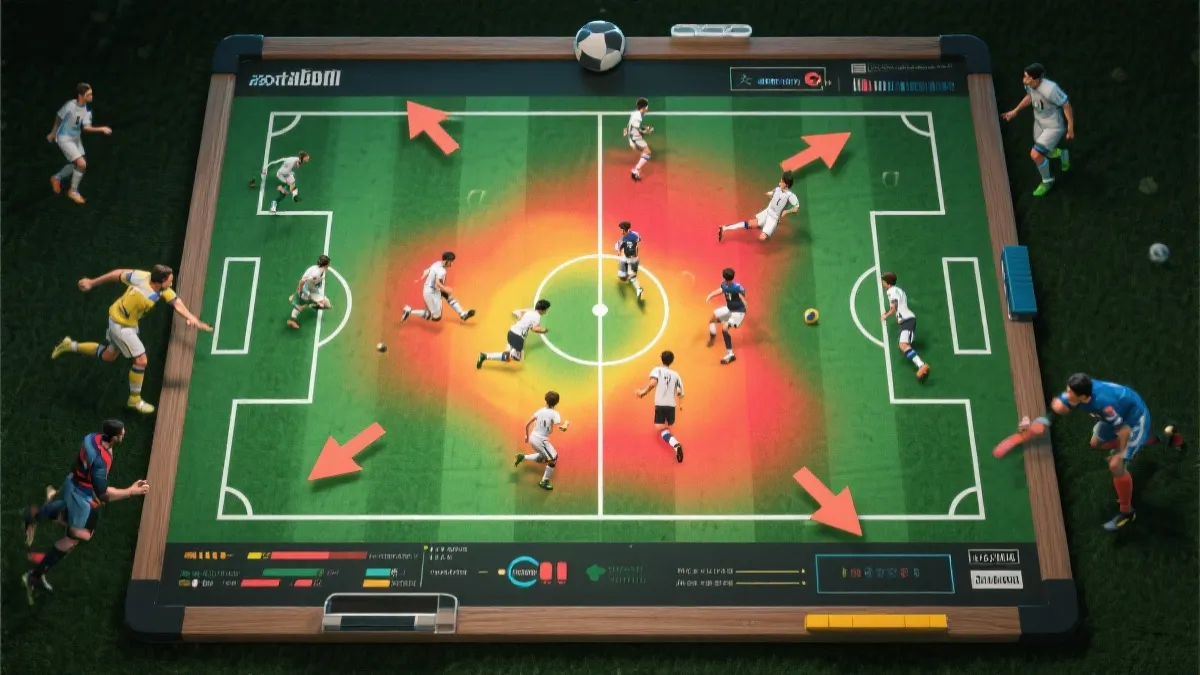 世界杯决赛战术板：不同阵型对抗与跑动热区示意